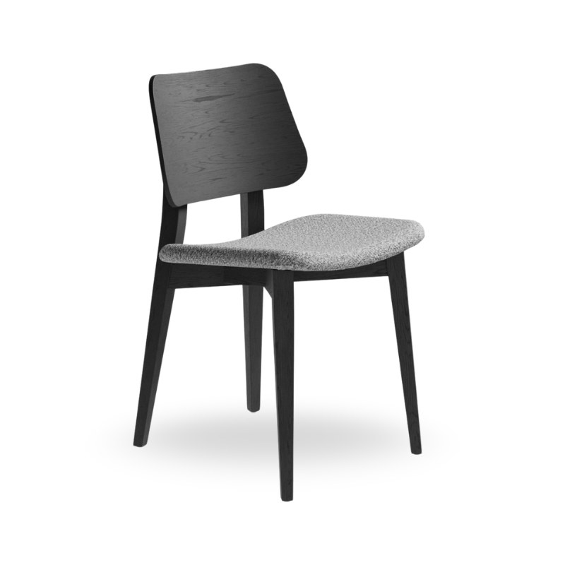Chaise JOE coque bois, assise tissu, pieds bois - MIDJ