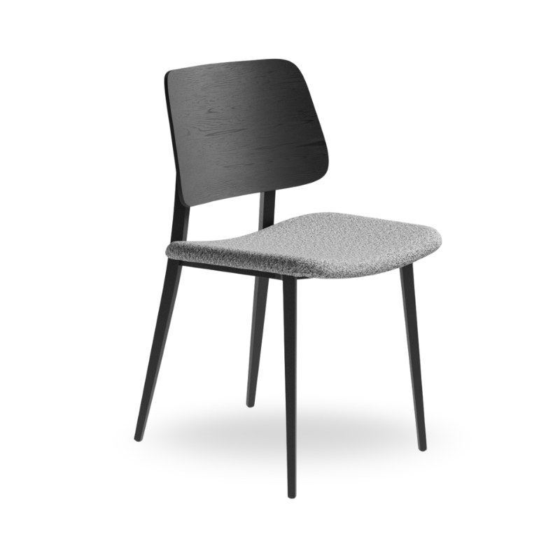 Chaise JOE coque bois, assise tissu, pieds métal - MIDJ