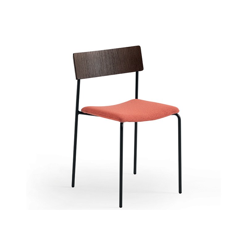 Chaise MITO coque bois, assise tissu, pieds métal - MIDJ
