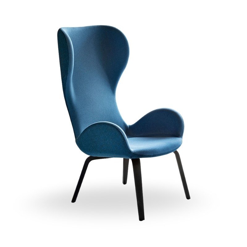 Fauteuil lounge DALIA en tissu, pieds bois, dossier haut - MIDJ