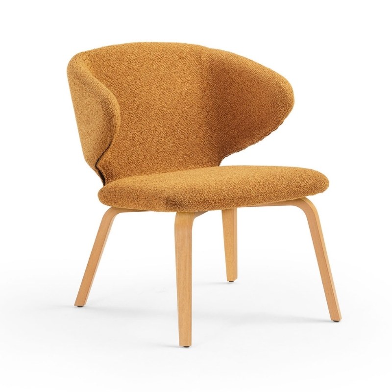Fauteuil lounge WRAP.1 en tissu, pieds bois - MIDJ