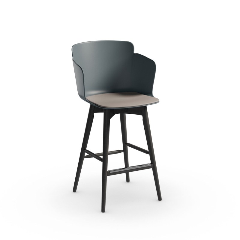 Tabouret CALLA en polypropylène et tissu, pieds bois, avec accoudoirs - MIDJ