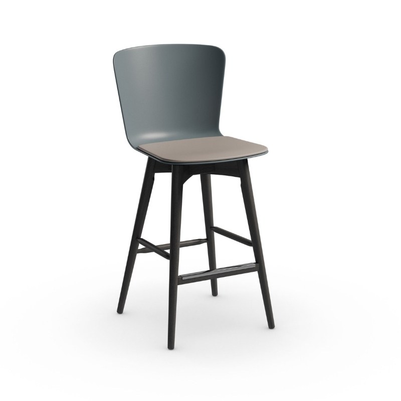 Tabouret CALLA en polypropylène et tissu, pieds bois - MIDJ