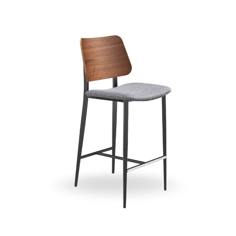 Tabouret JOE coque bois, assise tissu, pieds métal - MIDJ