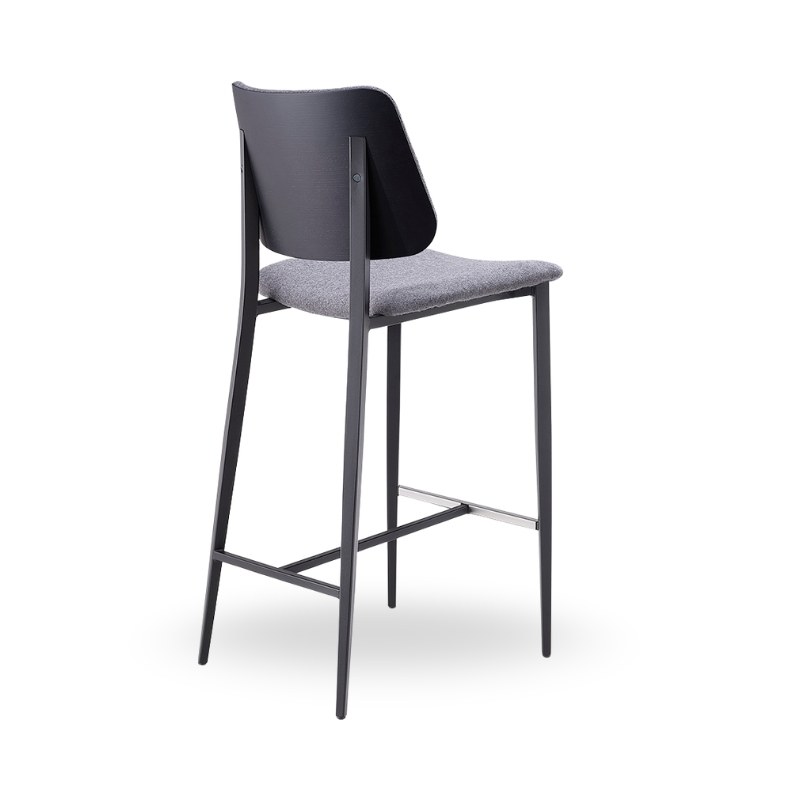 Tabouret JOE en tissu, dos bois, pieds métal - MIDJ