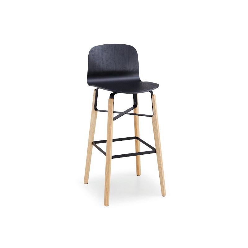 Tabouret LIÙ coque bois, pieds bois et métal - MIDJ