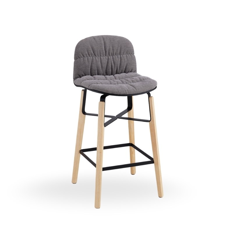 Tabouret LIÙ en tissu plissé, pieds bois - MIDJ