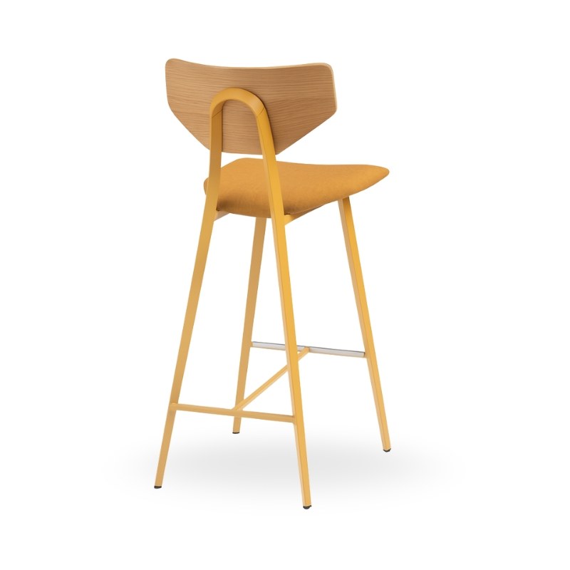 Tabouret TOSCA en tissu, dos bois, pieds métal - MIDJ