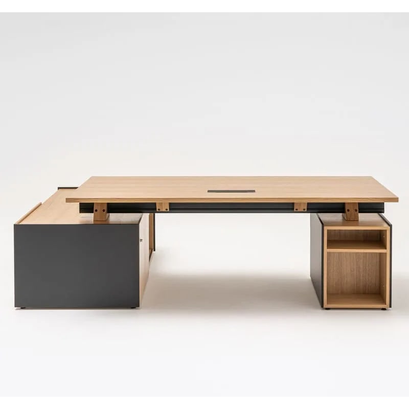 Bureau avec caisson et desserte VIGA chêne