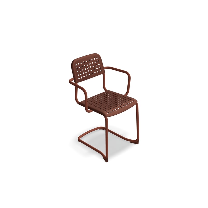 Chaise avec accoudoirs TUBE base luge - brique
