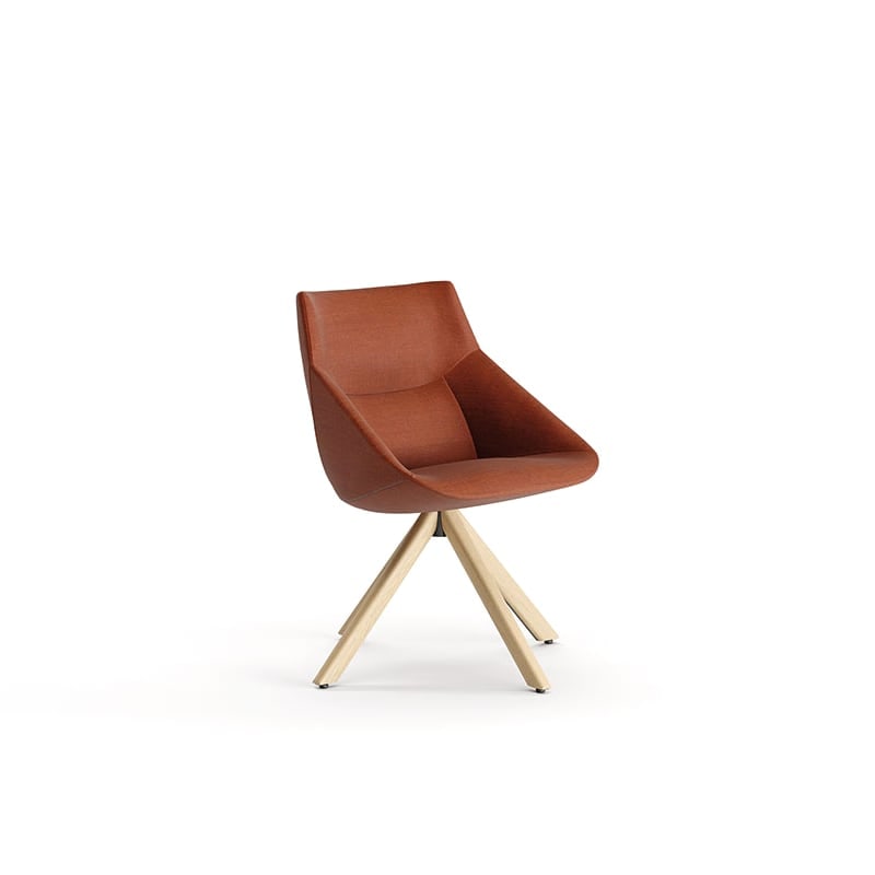 Chaise tapissée BOW pied pivotant en bois